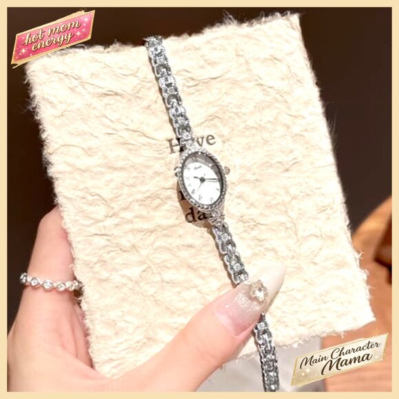 Vintage Oval Quartz Watch Roman Numerals Alloy Steel Bracelet Waterproof main image 6